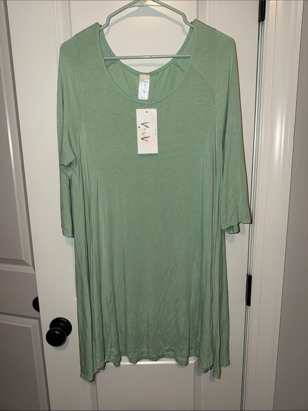 Aria Handmade Sage Green Swing Tunic top or dress NWT size 1XL soft and flowy!